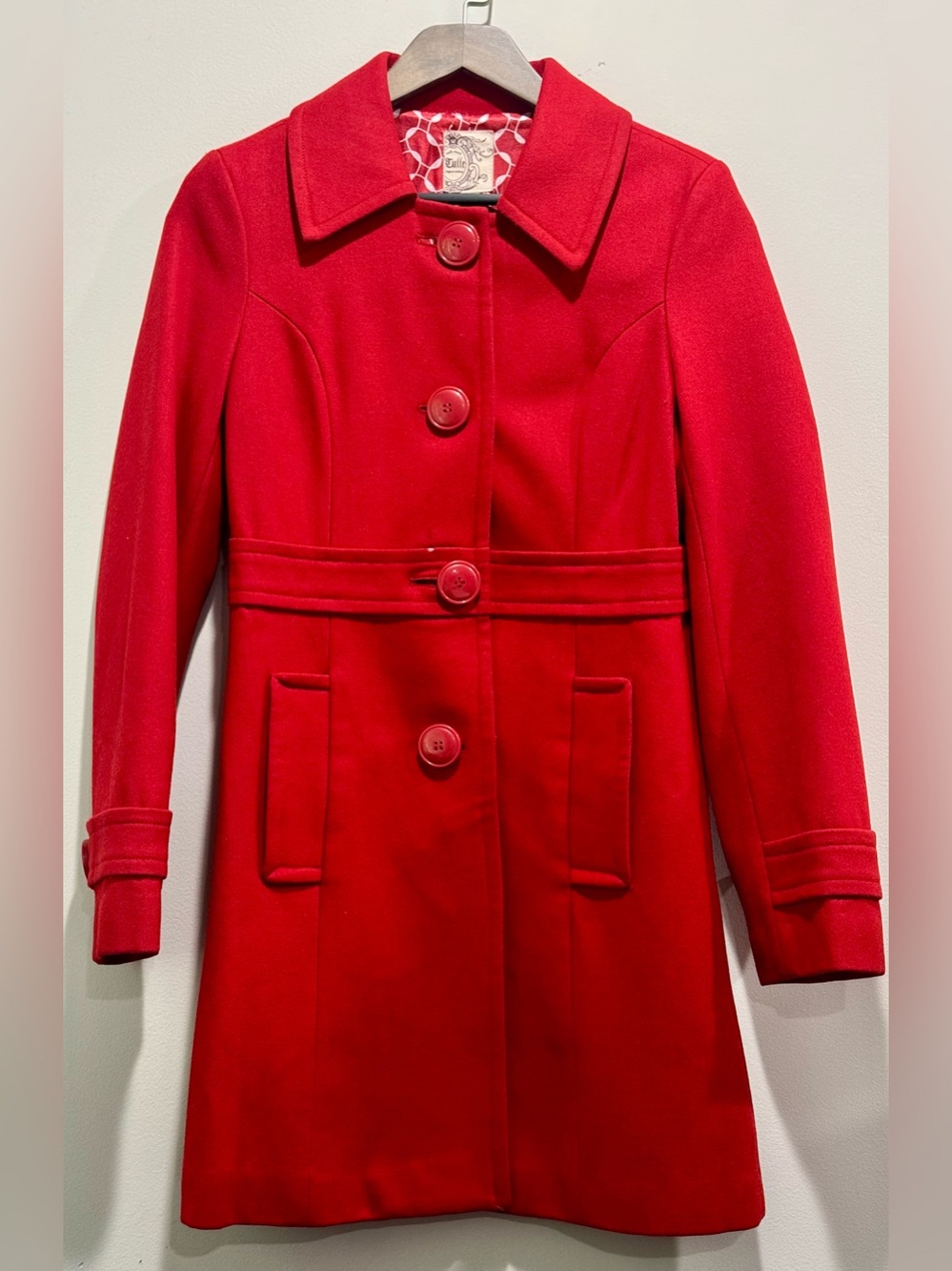 Tulle Red Wool Blend Princess Coat Sz M Retro Mod Swing Coat